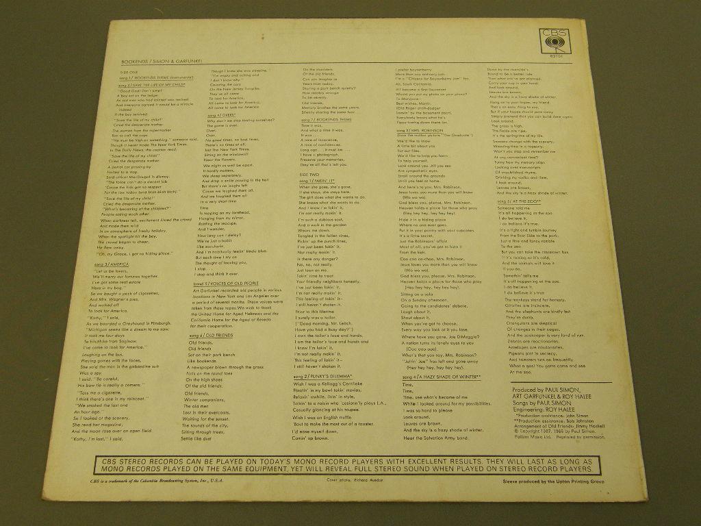 SIMON AND GARFUNKEL/BOOKENDS /MONO盤ザラザラ有LBL アナログレコード 詳細ページ